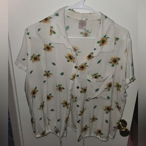 No Boundaries White and Brown Button Down Shirt with Notched Collar